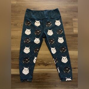 Christine D'Ercole X Miami Fitwear Teal Blue Cat Print Legging Peloton size XL